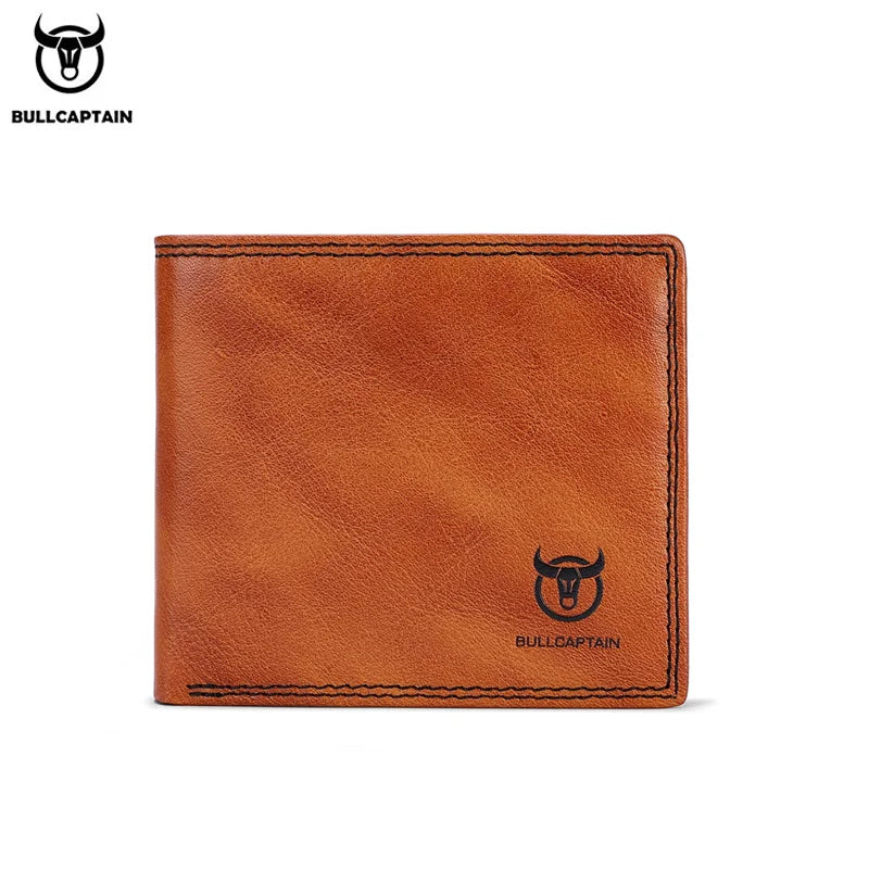 BULLCAPTAN Genuine Leather Men's Wallet RFID Function Fashion Men's Card Clip Wallet Latest Gift Box Men's Business Wallet QB032