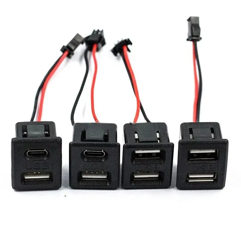 1/2Pcs Black Double Layer Usb Female Base Type-C Socket and Female Usb Lamp Charging Socket Power Socket With Cable Connector
