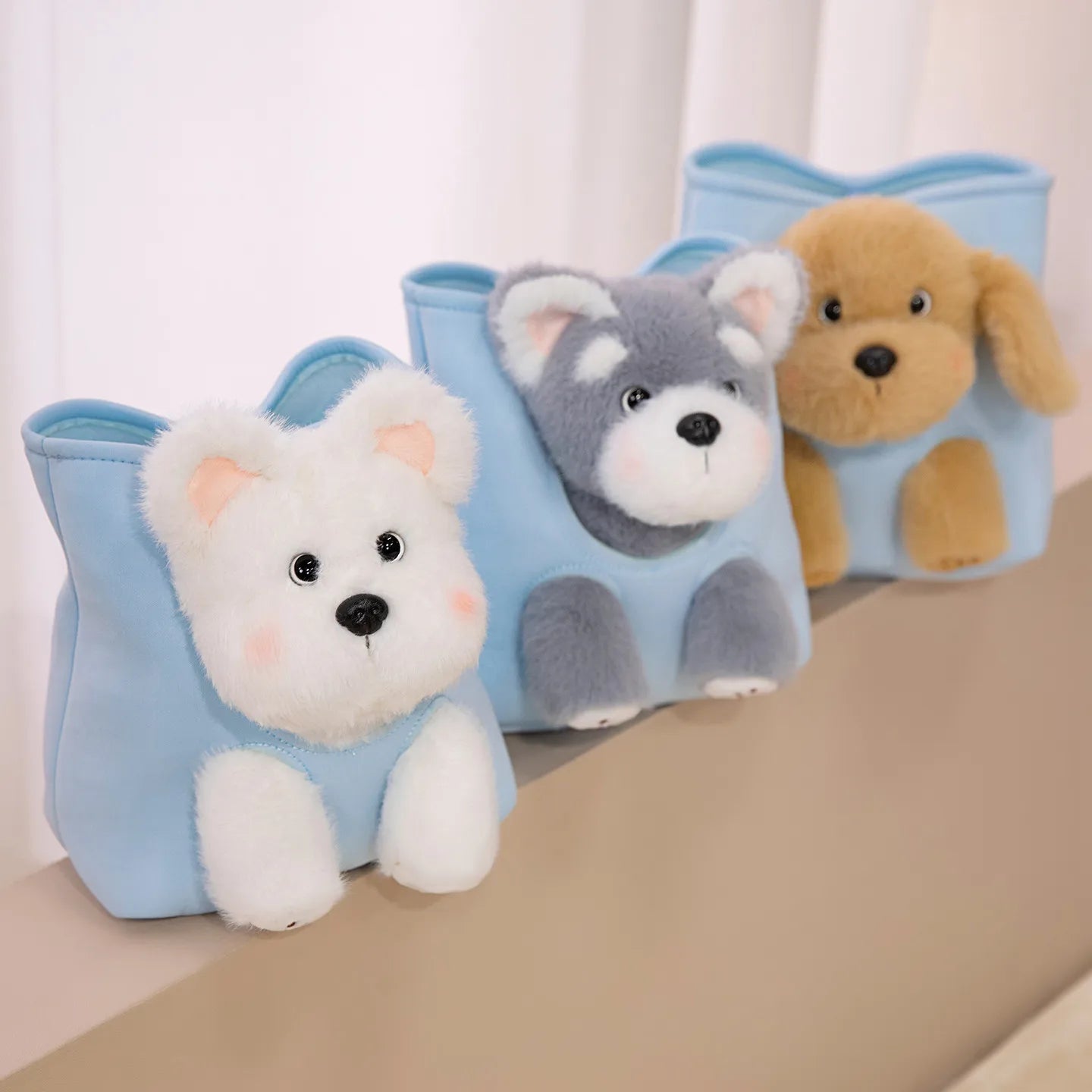 Kawaii Dog Plush Toy Pouch Storage Bag Hide-and-seek Animal Dog Plush Stuffed Doll With Snack Bag Intresting Toy Birthday Gifts