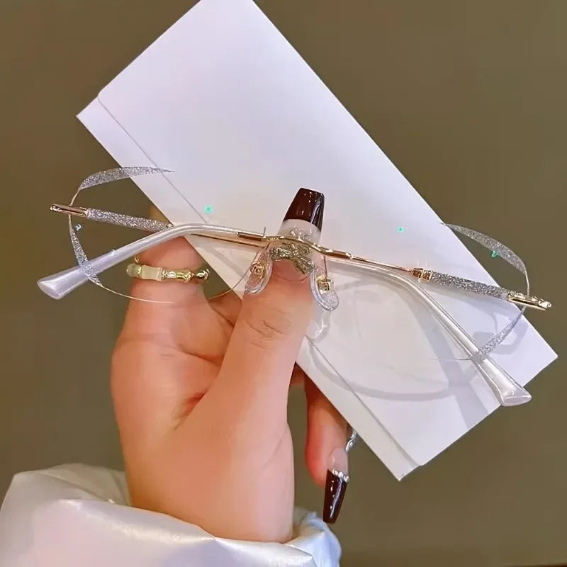 2 Pairs of Frameless Edge Cut Fashionable Women's Casual Business Flat Bottom Glasses Suitable for Daily Use Reading