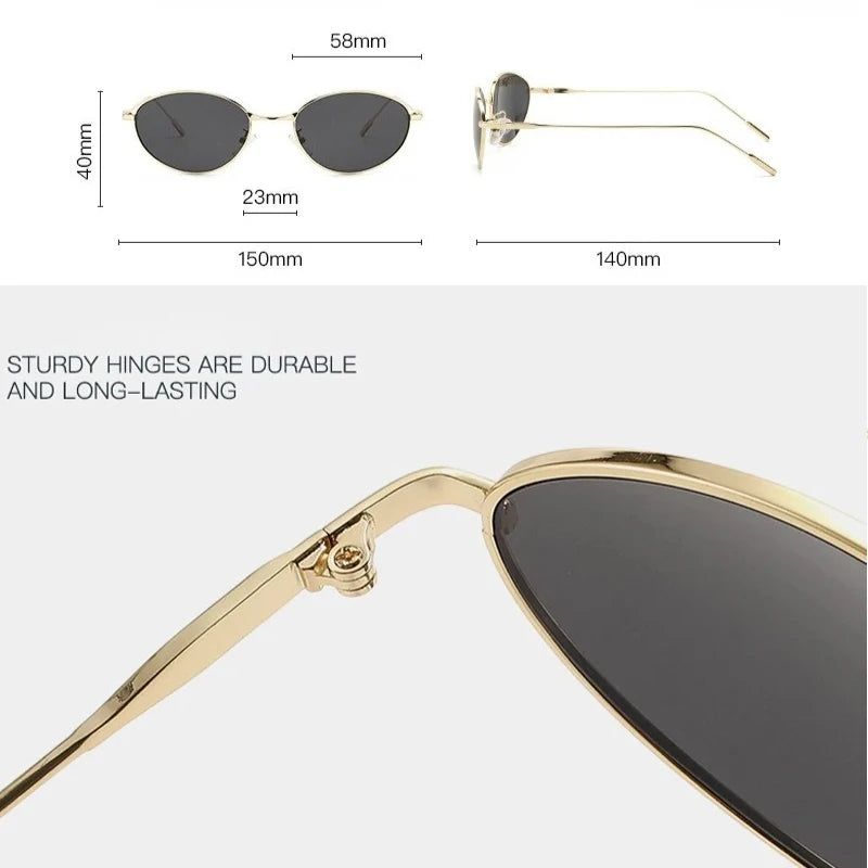JNPCXI New Ins Popular Fashion Cat Eye Color Women Luxury Metal Sunglasses Brand Designer Oval Shades UV400 Men Sun Glasses