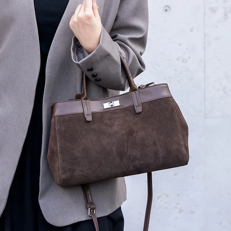 New Women's Natural Suede Leather Shoulder Bag Female Casual Soft Cowhide Durable Handbags Ladies Fashion Luxury Designer Bags