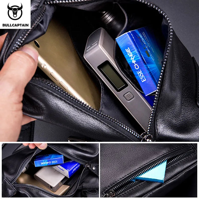 BULLCAPTAIN Chest Bag For Men Male Crossbody Bages Summer Short-Distance Chest Bag's Leather Bags Casual Business Chest Pack