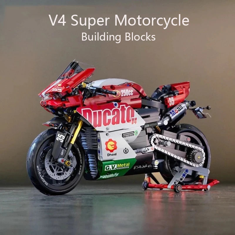 Famous V4 Super Motorcycle Building Blocks Set Model Tech Racing Kids Assembly