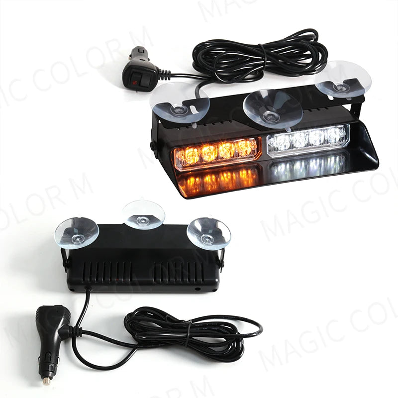 LED Car Strobe Light For Emergency Flash Warning Lamp Windshield Bar 8 Beads Red Blue Amber White Waterproof Auto Light Assembly