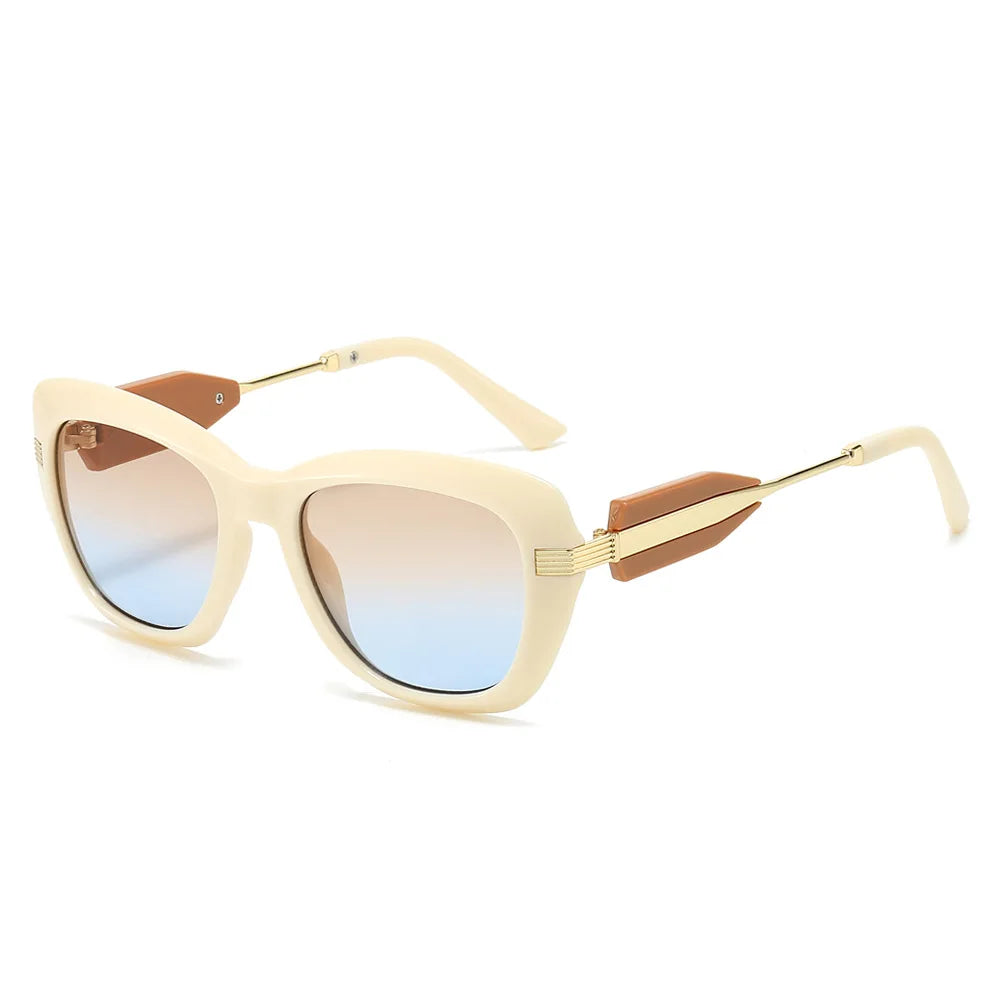 JNPCXI New Fashion Cat Eye Women Sunglasses Retro Green Colorful Gradient Shades UV400 Men Trending Sun Glasses