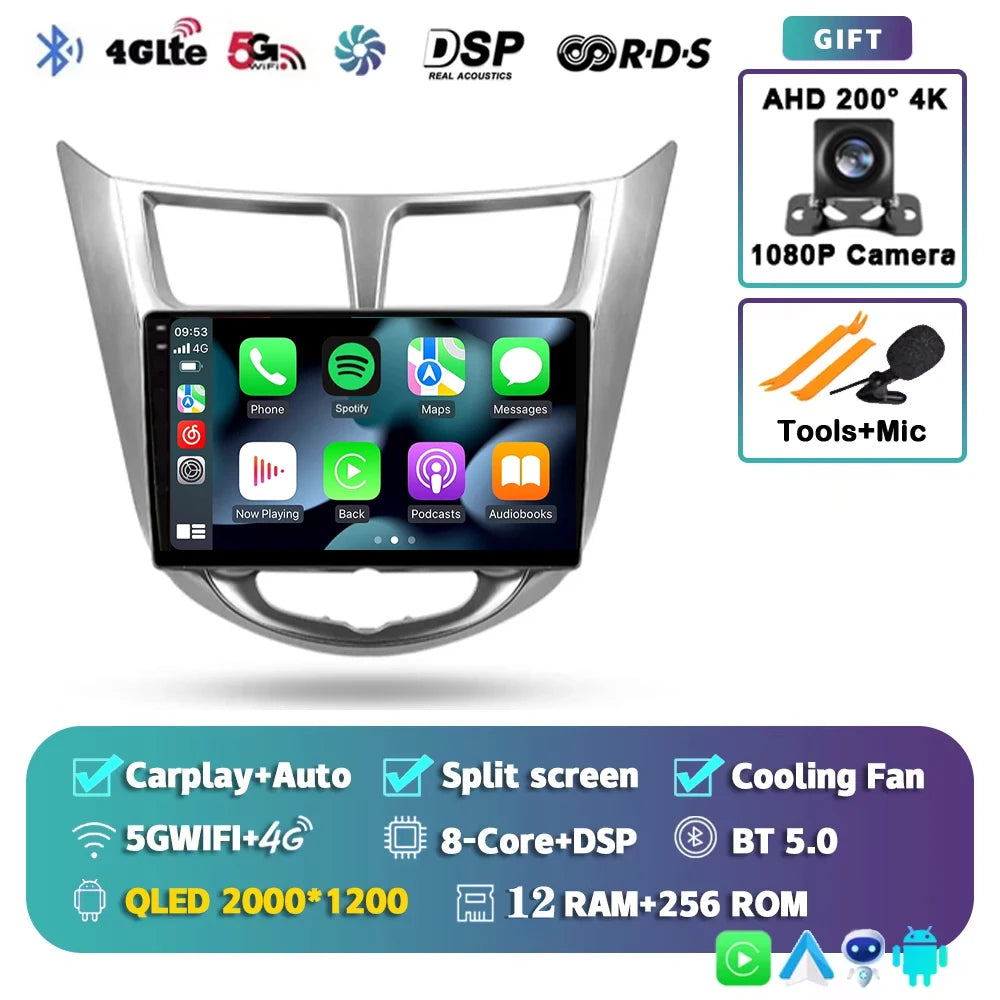 For Hyundai Solaris 1 2010 - 2016 Android 15 2K QLED Car Radio Multimedia Video Player GPS stereo CarPlay Head Unit 4G WIFI
