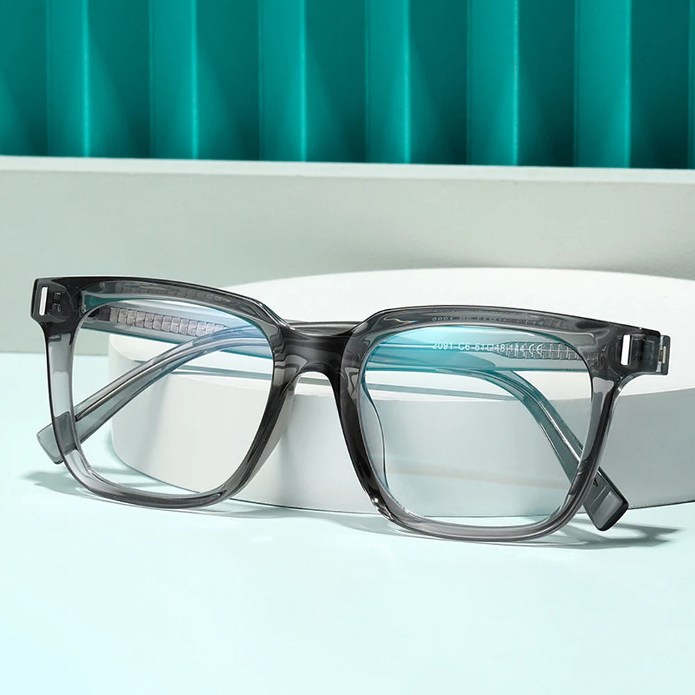 JNPCXI TR90 Acetate Men Square Glasses Frame Women Anti Blue Light Glasses Trend Style Unisex Transparent Optical Eyewear