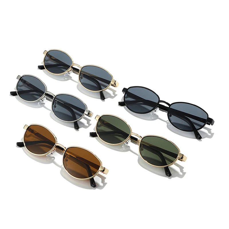 JNPCXI Retro Oval Metal Women Sunglasses Fashion Gold Tea Punk Men Shades UV400