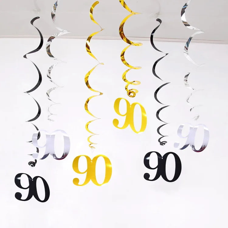 6pcs/set Spiral 18 21 25 30 40 50 60 70 80 90 Years Birthday Swirls Hanging Ornament Birthday Hanging Garland Party Decoration