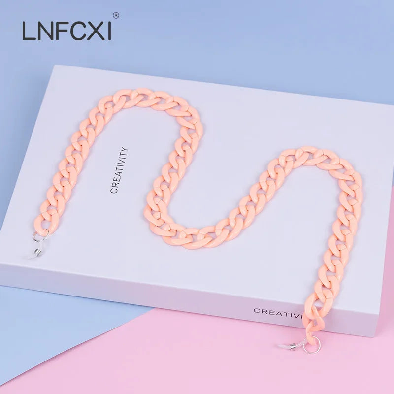 JNPCXI Retro Bright Acrylic Glasses Sunglasses Chain Straps Lanyards Blue Color Reading Glasses Hanging Neck Glasses Chain