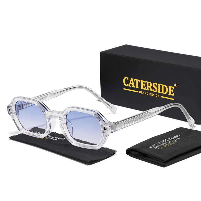 CATERSIDE Fashion Polygon Sunglasses Men Small Frame Gradient Lens Sun Glasses for Summer Beach Party Ideal Choice for Gifts