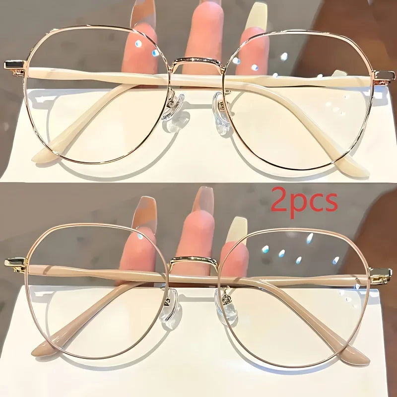 2pcs Men's and Women's Minimalist Full Frame Oval Anti Blue Light Glasses