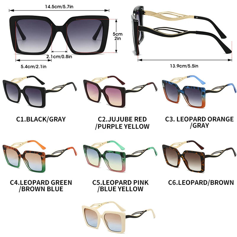 JNPCXI Retro Square Leopard Print Gradient Frame Women Sunglasses Ins Hollow Temple Design Men Casual Sun Glasses UV400
