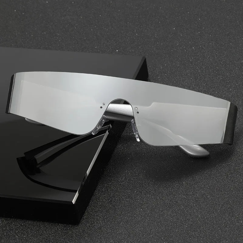 1 pair of women's fashionable flat top glasses - futuristic mirror shield fashion glasses suitable for parties, music festivals
