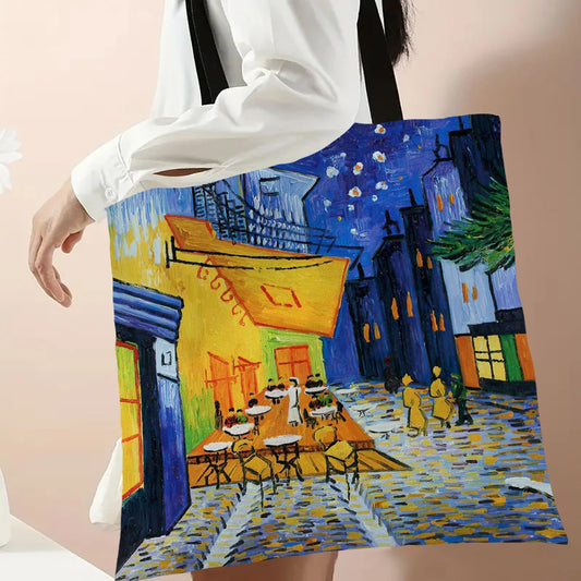 Van Gogh Series Linen Bag Oil Painting Starry Night Flower Handbag Shoulder Bag