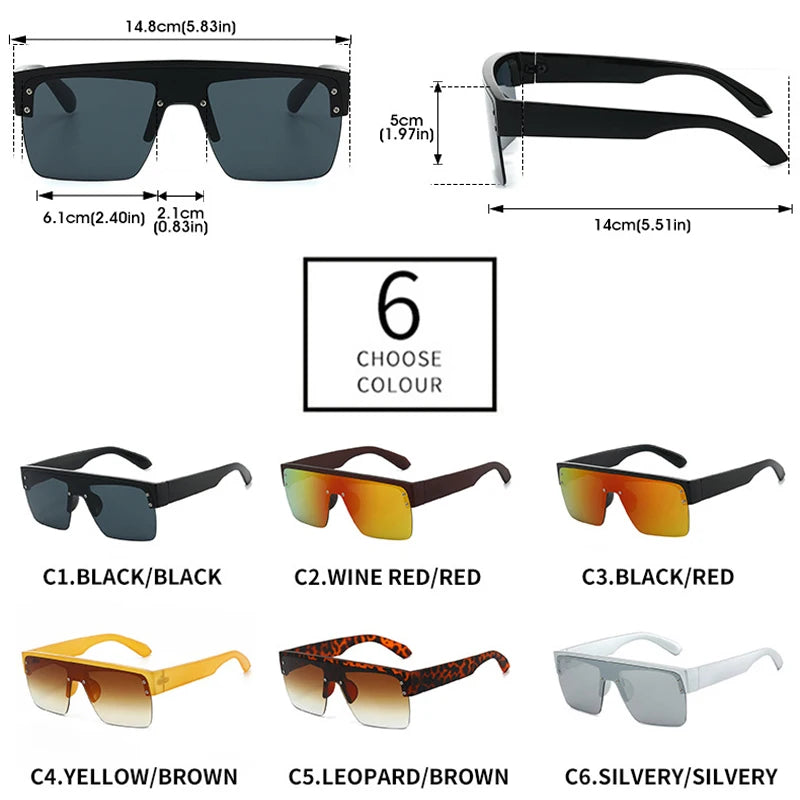 JNPCXI Fashion Square Semi-Rimless Sunglasses Women Vintage Gradient Mirror Shades UV400 Men Trending Sun Glasses