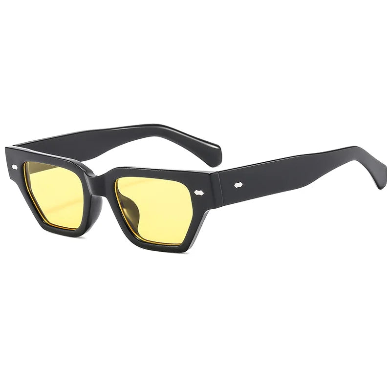 JNPCXI Retro Cat Eye Women Sunglasses Fashion Rivets Men Black Yellow Shades UV400 Sun Glasses
