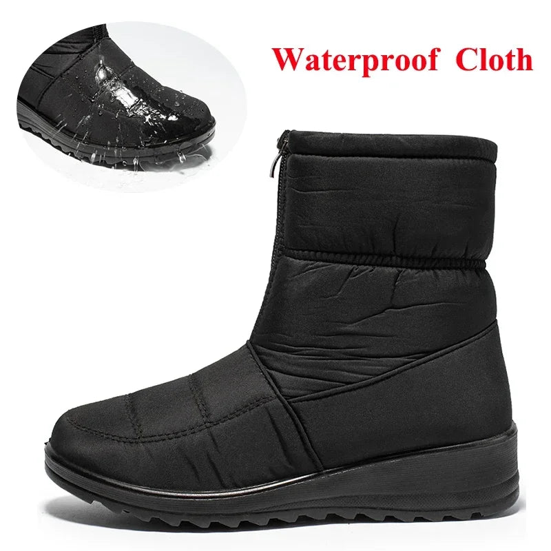 2025 Winter Waterproof Snow Boots for Women Plus Size 35-44 Thick Short Plush Ankle Boots Woman Wedges Warm Cotton Padded Shoes
