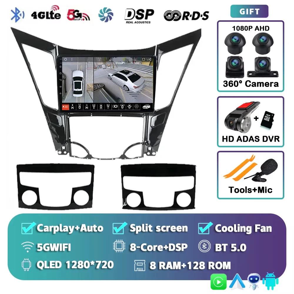 For Hyundai Sonata 6 YF 2009 - 2014 Android 15 2K QLED Car Radio Multimedia Video Player GPS stereo CarPlay Head Unit 4G WIFI