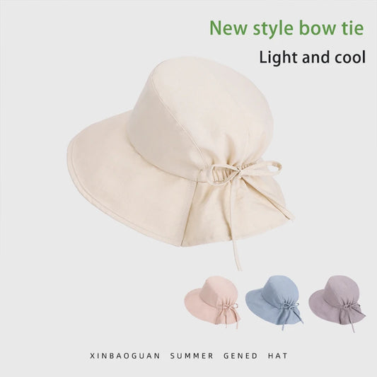6152-New summer outdoor wide-brimmed sun hat for children, making the face look smaller. Fashionable bow hat for fishermen.