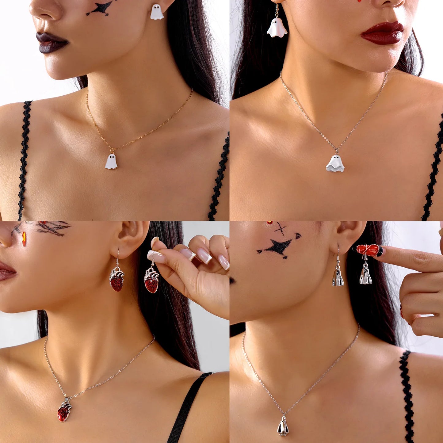 Cartoon Halloween Ghost Pendant Necklace Earrings for Women Funny Monster Cute Ghost Cosplay Party Accessories Punk Jewelry Sets