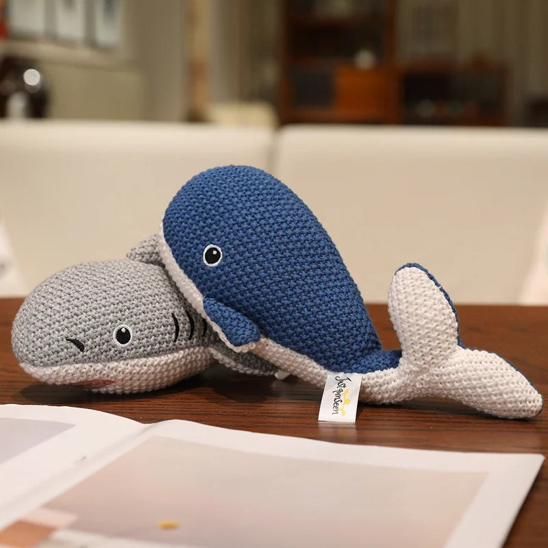 Cute Knitted Cartoon Animal Toy Stuffed Cow Cattle Fox Dinosaur Whale Shark Sitting Standing Small Appeasing Gift
