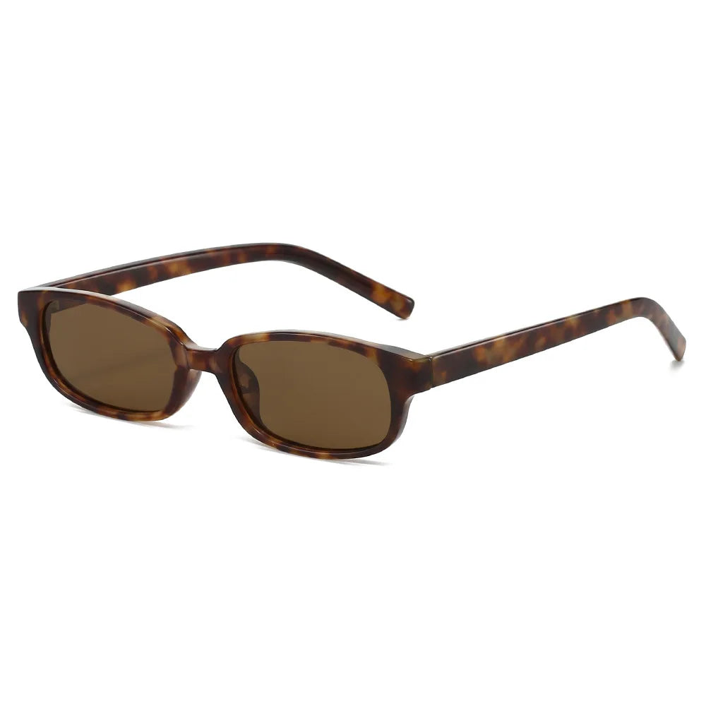 JNPCXI New Ins Popular Fashion Small Rectangle Polarized Men Sunglasses Shades UV400 Retro Leopard Tea Women Punk Sun Glasses
