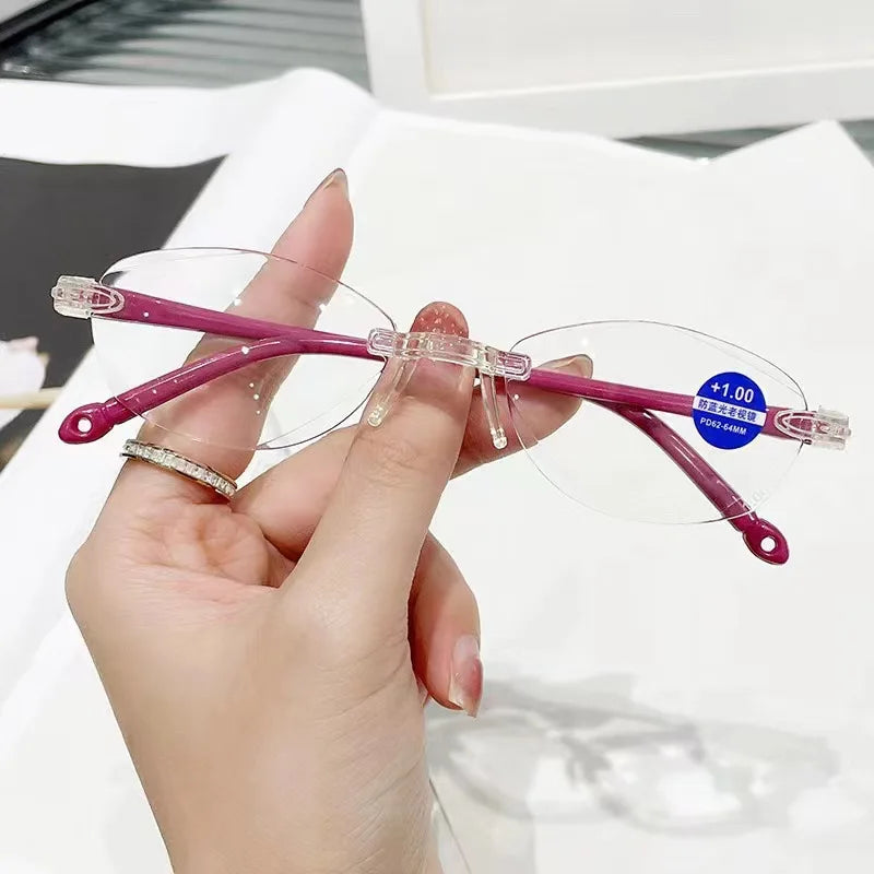 10pcs Anti Blue Reading Glasses Portable Rimless Presbyopic Glasses s for Men Women
