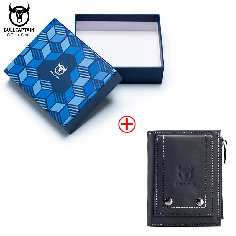 BULLCAPTAIN New Small Wallet Genuine Leather Wallets Coin Purse Quality Short Male Money Bag Rifd Hardware Pull Card Walletes