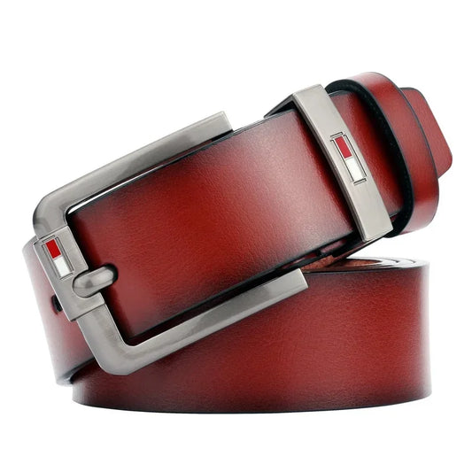 Brown3 PU Leather Men Belt Classic Alloy Buckle for Jeans, Punk Casual Waistband