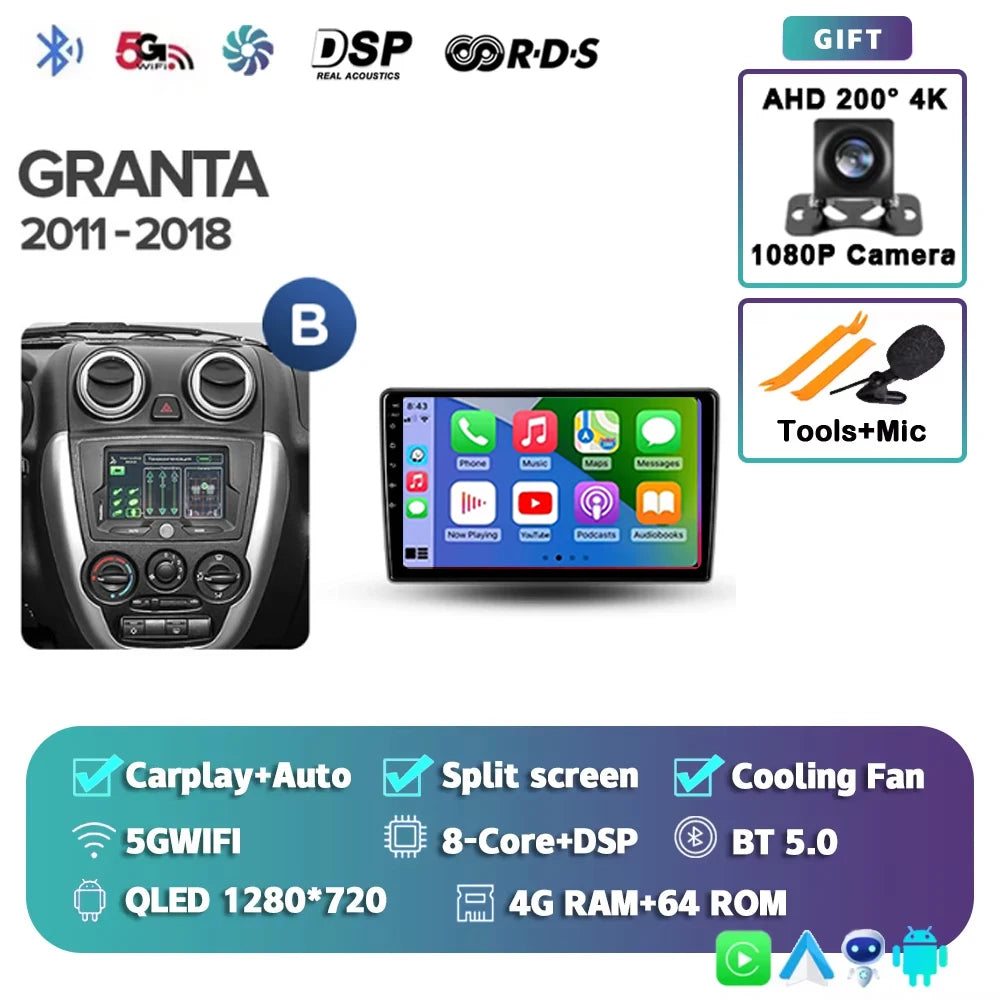 For LADA Granta Sport 2011 - 2018 Android 15 12+256GB 4G WIFI Car Radio Carplay Auto Multimedia Stereo Video Player GPS Navigati
