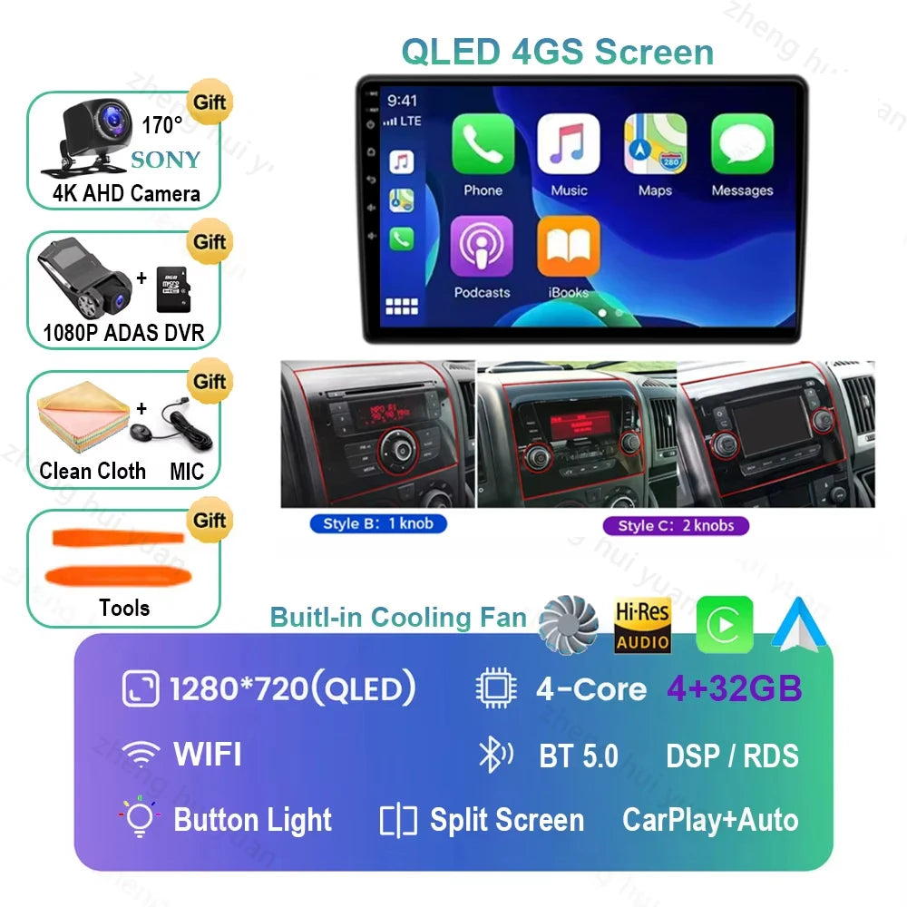 Android 16 Car Radio For Fiat Ducato 2005 2006 - 2023 Citroen Jumper Peugeot Boxer 2011-2015 Auto Carplay 2 din Autoradio 4G RDS