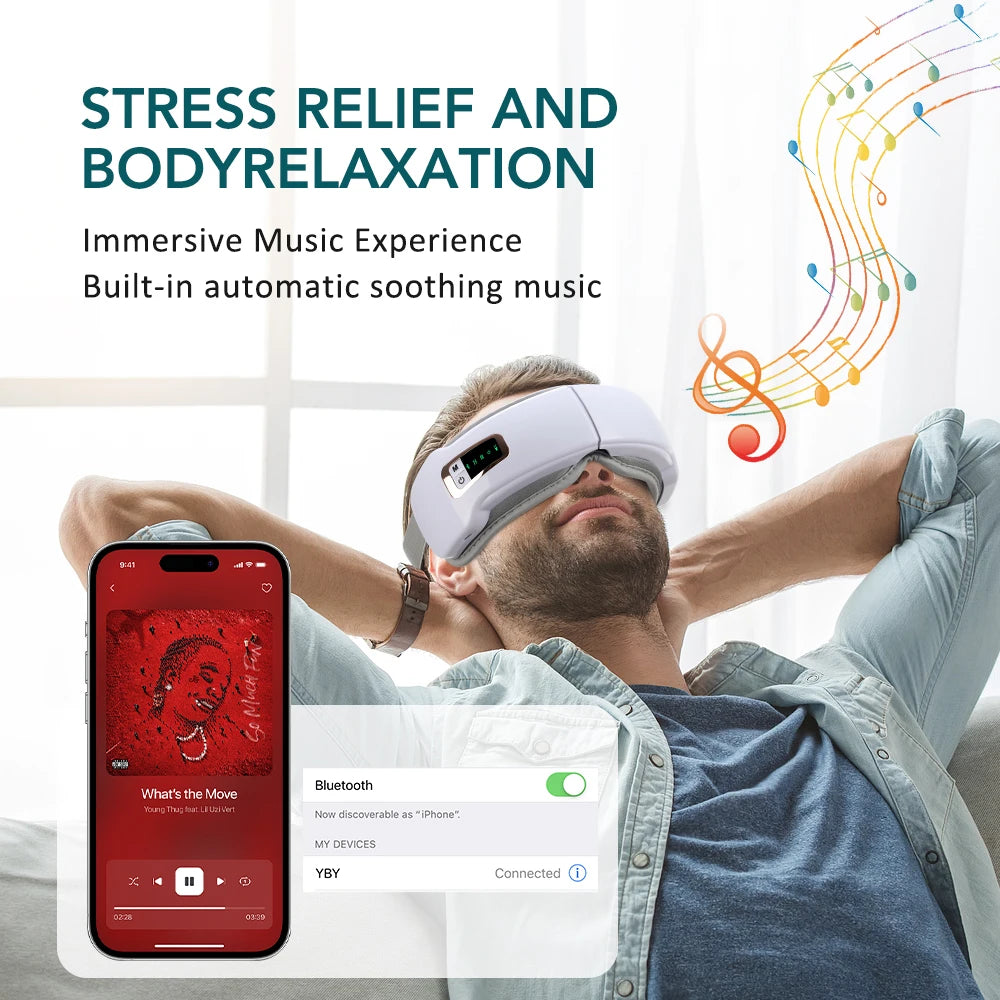 Smart Eye Massager Air Pressure Hot Compress Vibration Massage Glasses Foldable Bluetooth Music Eyes Massage USB Rechargeable