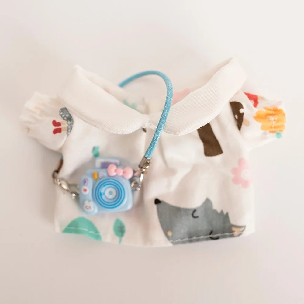 17 Cm Labubu Plush Toy Doll T-shirt with Denim Overalls Labubu Plush Toy Doll Pendant Clothes High quality