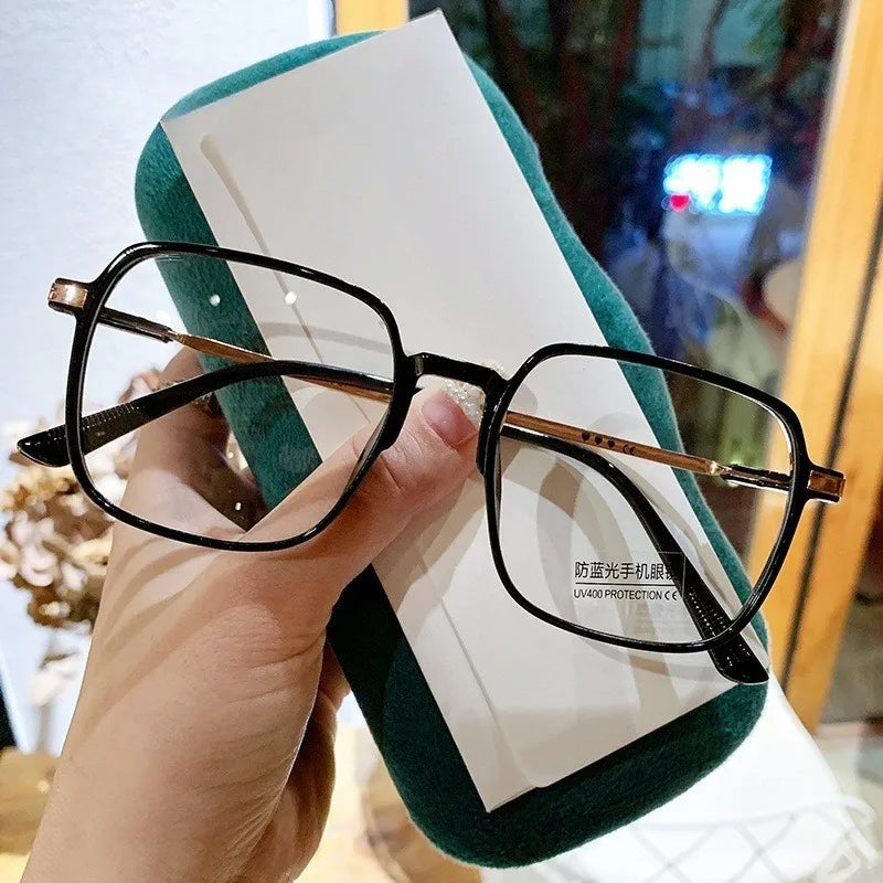 5PCS Anti Radiation Large Frame Glasses Shades for Woman Man Transition Eyeglasses Korean Replaceable Lens Women