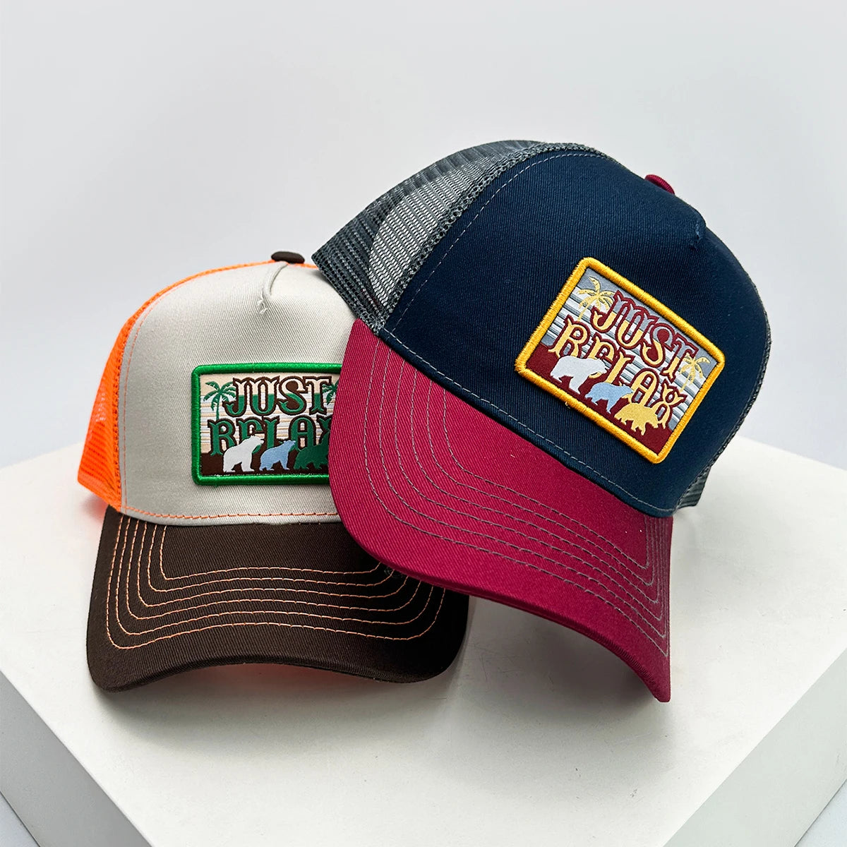 New Unisex PATCH Letter Embroidery Baseball Hats Sunshade Hip Hop Breathable Color Block Trucker Caps Fashion Mesh Versatile ins