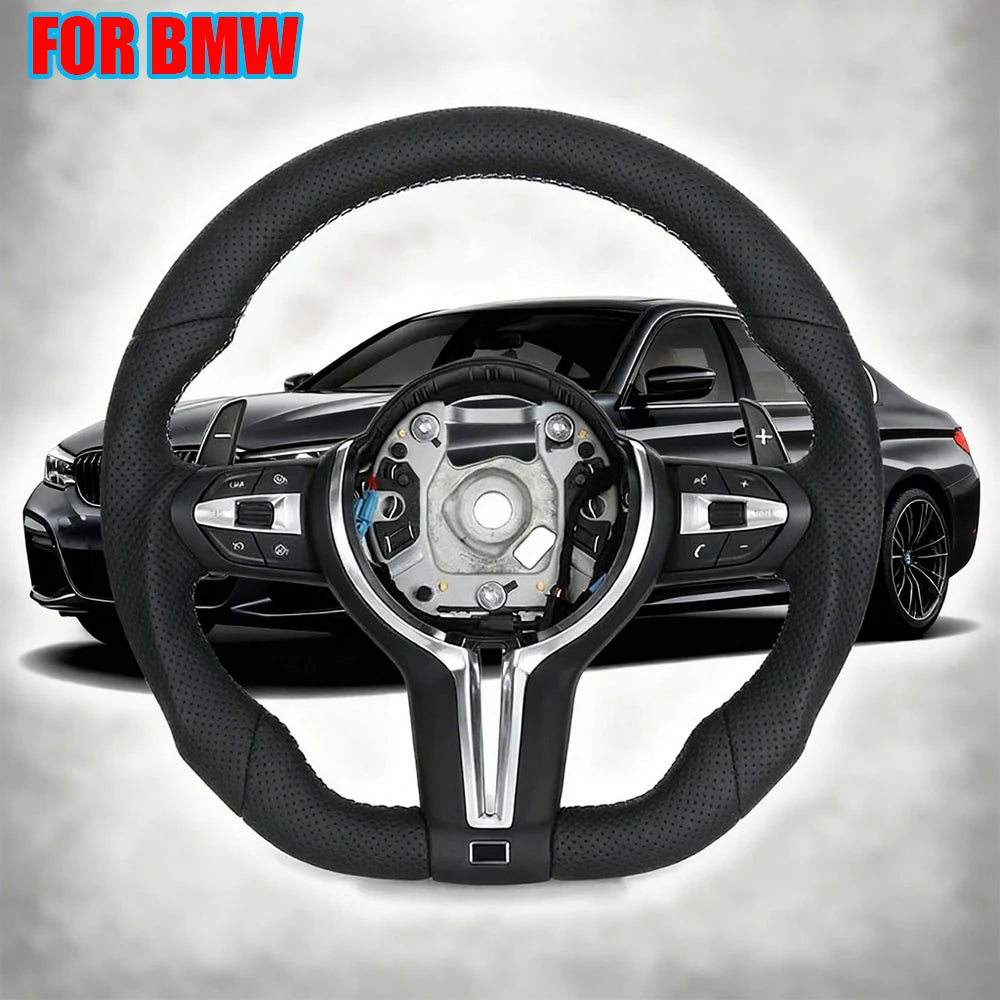 M Sport Steering Wheel for BMW Flat Bottom Full Perforated Leather 7 Series F01 F02 F06 F10 F20 F22 F25 F26 F30 M3 F80 M4 F82 M5