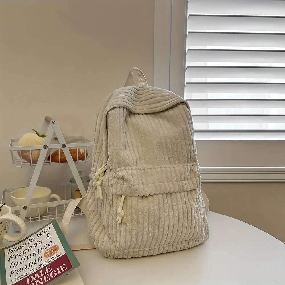 Korean Style Corduroy Backpack, Women's New Versatile Backpack, Student Travel Backpack, Large Capacity Backpacks for Commuting