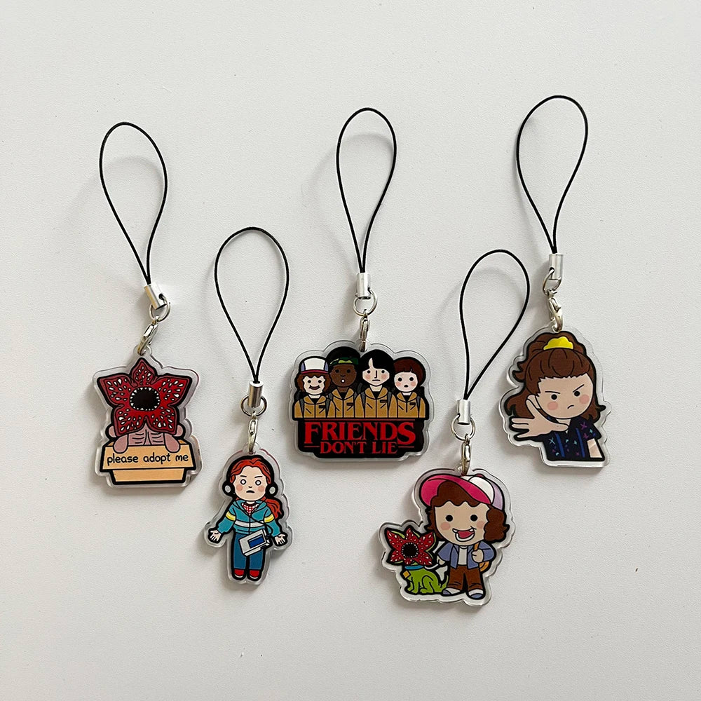 5PCS Cute Demogorgon Phone Chains, Acrylic Cartoon Phone Pendant Charms, Anti-Loss Lanyard Keychain