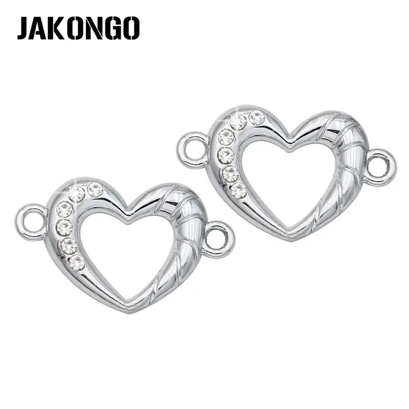 5Pcs Sliver Plated Crystal Heart Charm Connectors fit Jewelry Making Bracelet Findings Accessories DIY 23x14mm