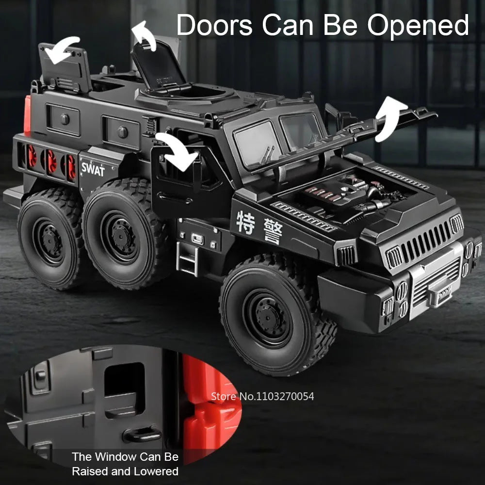 1:50 Alloy Military Armored Vehicles Diecast Model Miniature Toy Light Music Pull Back Doors Opened Car Models for Boy Xmas Gift