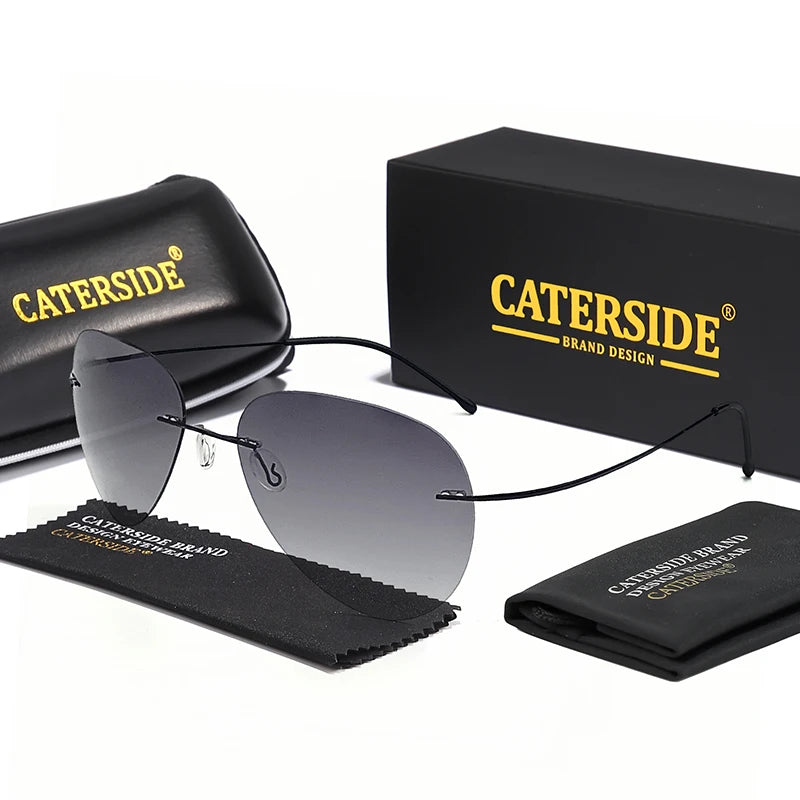 Caterside Pilot Polarized Sunglasses Men Rimless Titanium Alloy Ultralight Sun Glasses Women Driving Sports Fishing Summer Style