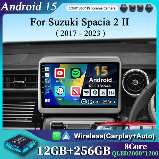 For Suzuki Spacia 2 II 2017 - 2023 2K 12+256 QLED Android 15 CarPlay Car Radio Multimedia Video Player GPS stereo Head Unit 4G