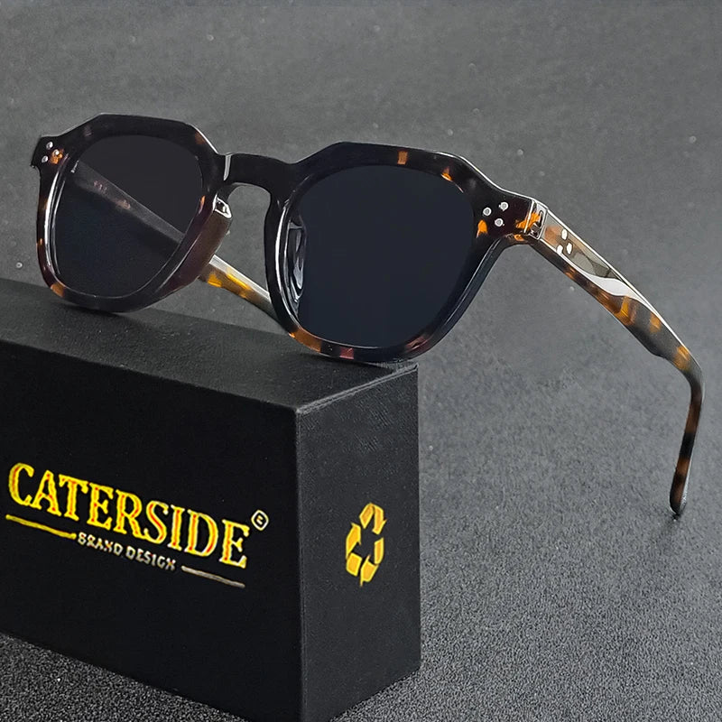 CATERSIDE Retro Polarized Sunglasses Men Acetate Temple / TR Frame Polygon Women Sun Glasses High Quality Travel UV400 Eyewear