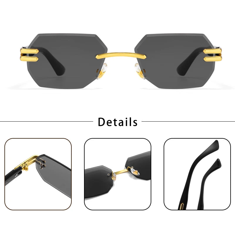 CATERSIDE New Men's Frameless Sunglasses Fashion Polygonal Gradient Mirror Lenses Metal Frame Women's Party Outdoor Sun Glasses