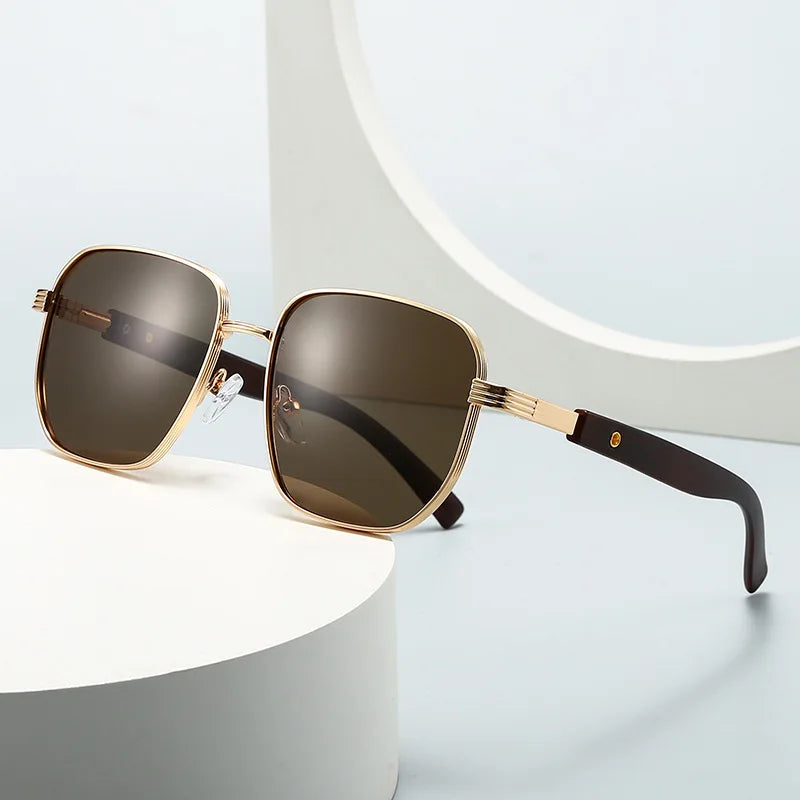 JNPCXI Polarized Fashion Square Sunglasses Men Retro Rivets Silver Blue Gradient Shades UV400 Women Sun Glasses
