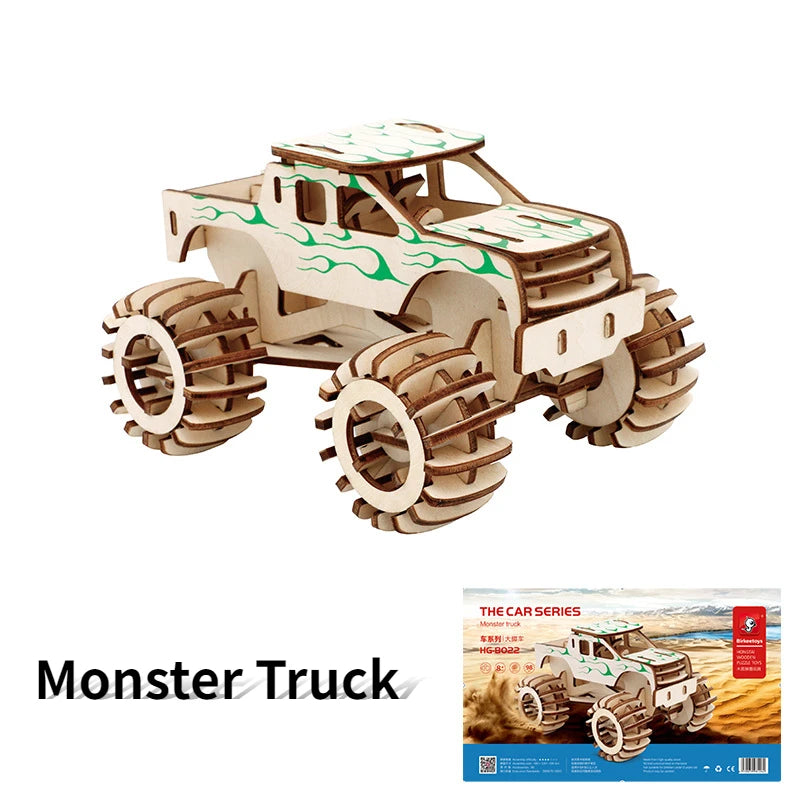 3D Wooden Puzzle Vehicle Series Building Model Handmade Bus Truck Motorcycle Wooden Themed DIY Educational SimulationToys