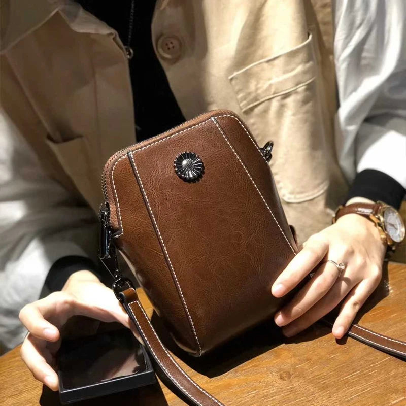 Women Mini Genuine Leather Crossbody bags Female Small Oil Wax Cowhide Leather Shoulder Messenger Bag Luxury Designer Handbag