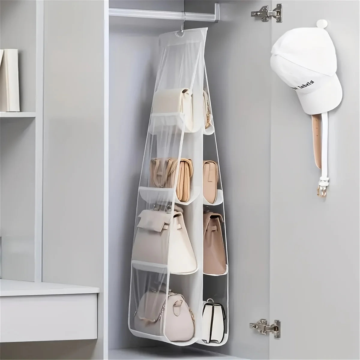1pc Space-Saving Multi-Layer Hanging Bag Organizer - Durable Non-Woven Material, for Handbags, Wallets & Accessories